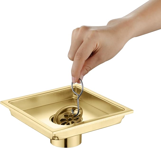 4 Inch Square Shower Floor Drain, Brushed Nickel High Flow Shower Drain Kit - Image 6