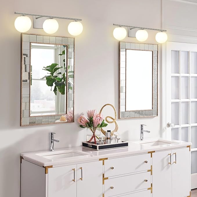 New Bathroom Vanity Light Fixtures 3 Lights Brushed Nickel Glass Shade Modern - Image 9