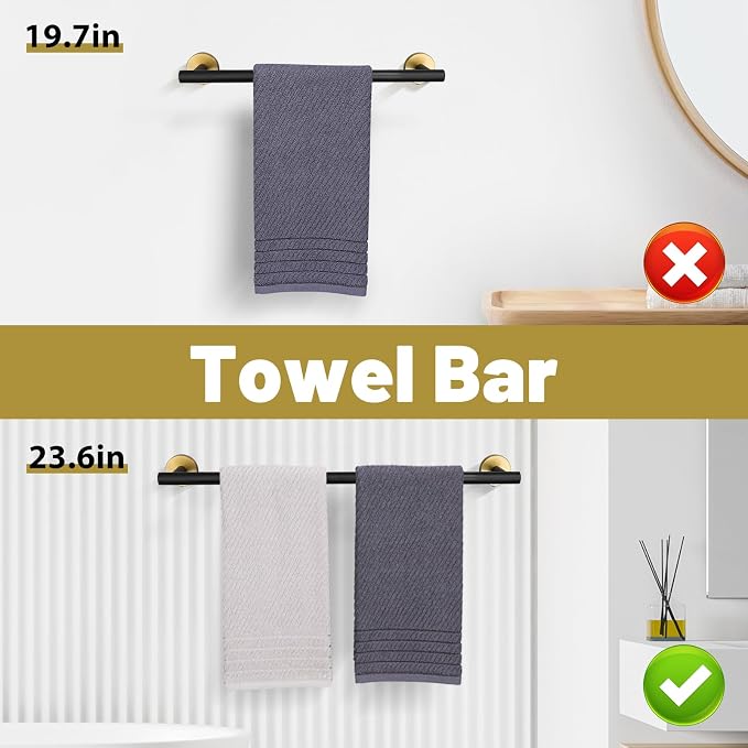 Black and Gold Towel Bar Set 10 Pieces Bathroom Hardware Accessories Set - Image 3