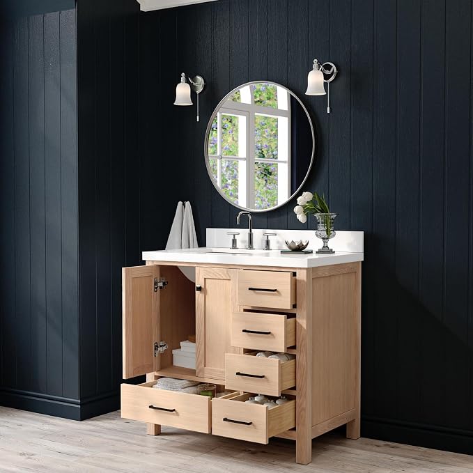 ARIEL Cambridge 37 Inch Oak Bathroom Vanity - Image 3