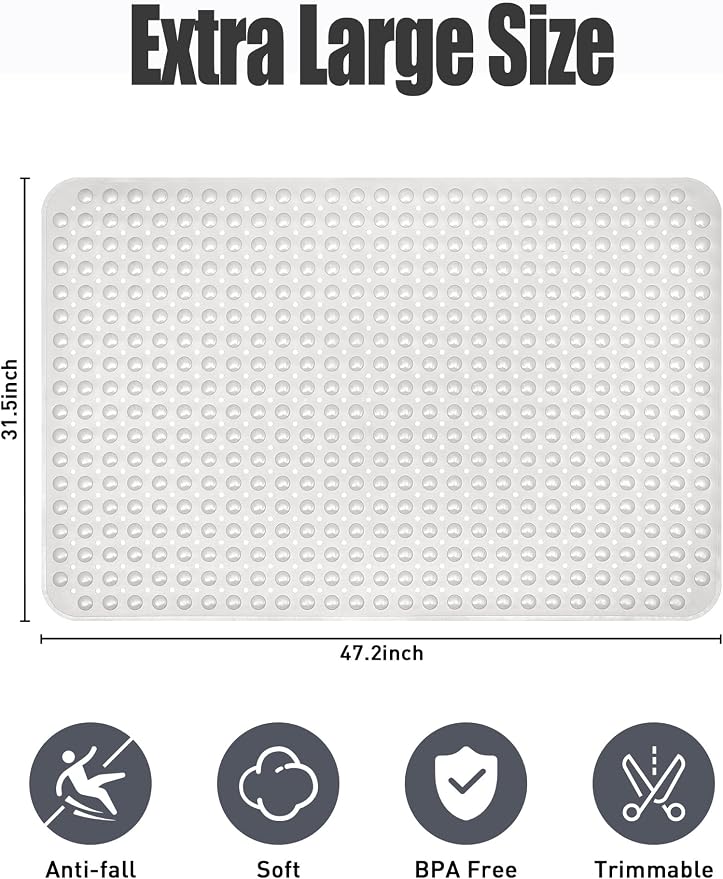 Extra Large Shower Mat, Yonala 47.2 x 31.5 Inch Non Slip Shower Mats - Image 2