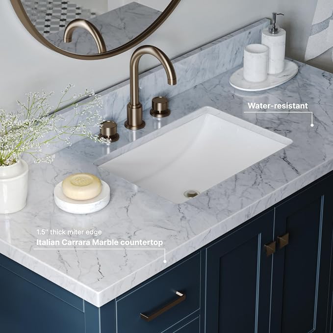 ARIEL 49" Midnight Blue Bathroom Vanity 1.5" Edge Italian Carrara Marble - Image 4