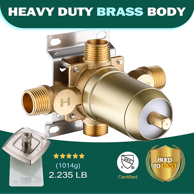 Brushed Gold Shower Mixer Valve 2 Way Diverter, Dual-Function Pressure Balance - Image 4