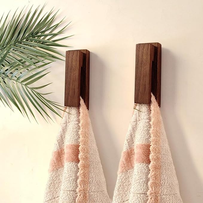 2Pcs Wooden Towel Racks for Bathroom, Wall Mounted Wooden Towel Hooks for - Image 6