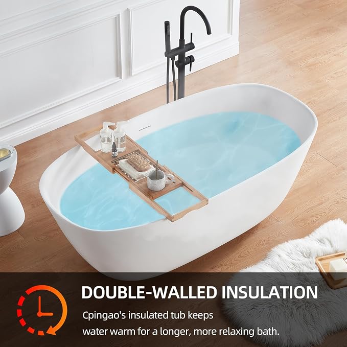 Cpingao 66.9"Lx33.5"Wx22"T Stone Resin Solid Surface Freestanding Bathtub - Image 9