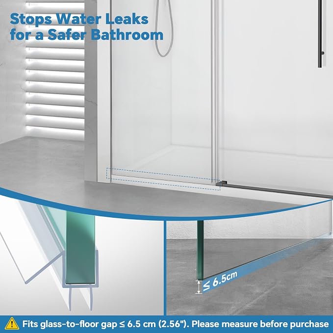 Shower Door Bottom Seal Strip, Ultra Clear PVC, Fits 10mm Thick Glass, Prevents - Image 2