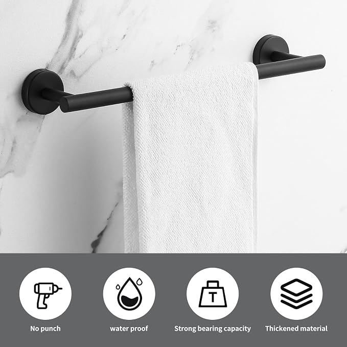Towel Bar Set Mattel Black, Bathroom Accessories Set 5pcs Including 16'' Tower - Image 5