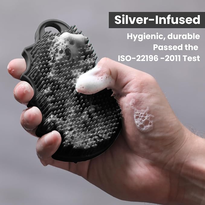 Silicone Body Scrubber Silver-Infused Dual-Sided 3-in-1 - Image 5