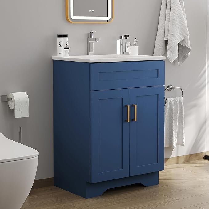 24" Bathroom Vanity with Ceramic Sink, Freestanding Modern Wooden Soft-Close - Image 3