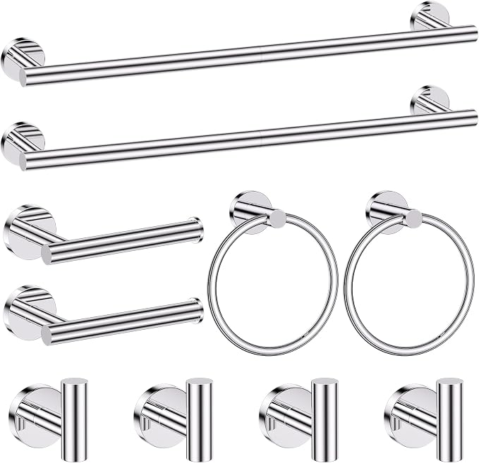 Chrome Bathroom Hardware Set, 10 Pieces Towel Bar Towel Holder Set Includes by SOAEZ