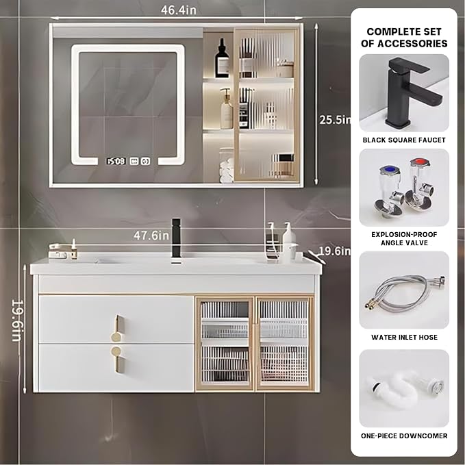 48" Bathroom Vanity with Sink, Floating Bathroom Cabinet Include Smart LED - Image 2