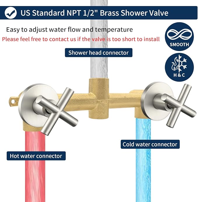 2 Handles Shower Faucet Shower System Complete 2 in 1 Shower Combo Set - Image 5
