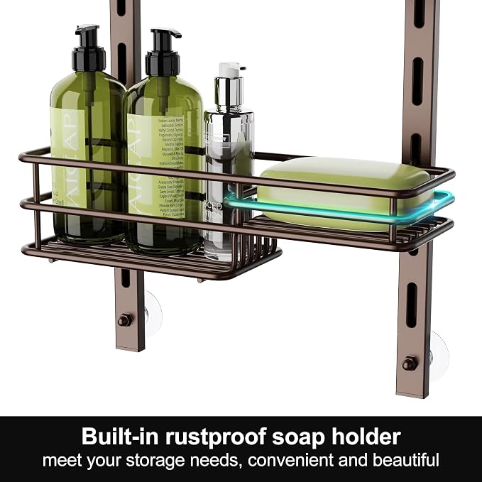 Orimade Over the Door Shower Caddy Adjustable 5 Tier Bronze, Bathroom Hanging - Image 4