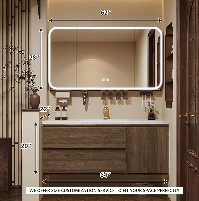 Floating Bathroom Vanity 64 inch, Restroom Vanity Set Includes Smart LED - Image 2