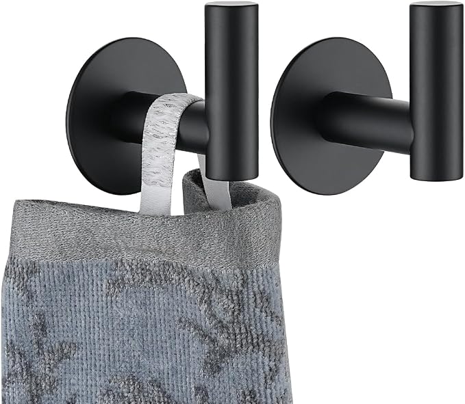 JQK Self Adhesive Towel Hook Black, No Drill Stick on Coat Robe Clothes Wall by Homeimprovement
