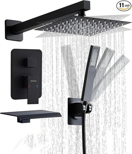 12 inch Matte Black Shower System by Hamckay