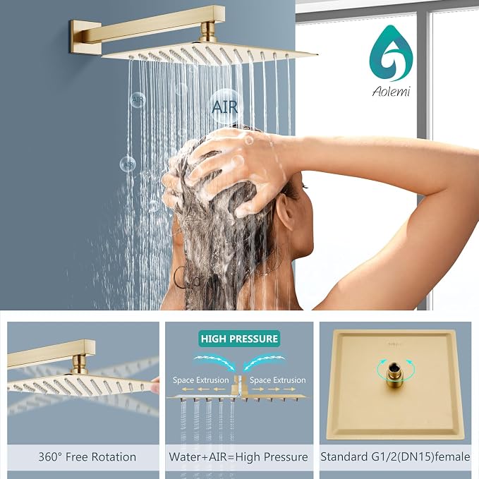 Aolemi Shower System with Rainfall Shower Head and Handheld Wall Mount - Image 7