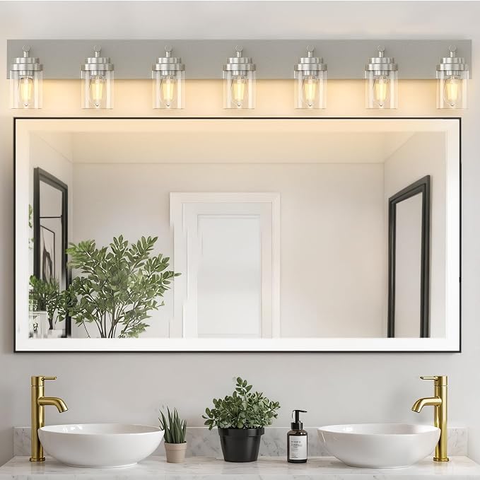 IZORRO Bathroom Vanity Light Fixture, 7-Light 51 Inch Brushed Nickel Bathroom - Image 5