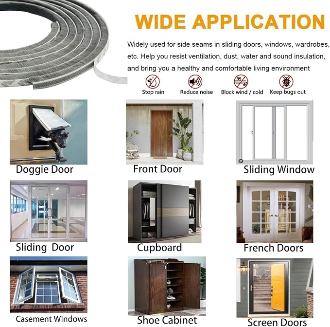 Door Brush Weather Stripping for Sliding Windows Exterior Doors Frame Side - Image 4