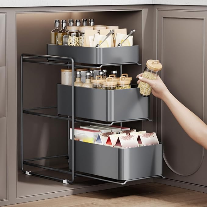 Asixxsix 3 Tier Under Sink Organizer, Pull Out Kitchen & Bathroom Storage - Image 3