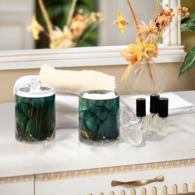 MNSRUU 2 Pack Qtip Holder Organizer Dispenser Turquoise Green Marble Bathroom - Image 7