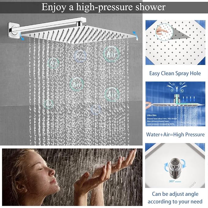 Shower Faucet Set 16 Inch Wall Mount Rain Shower System, All Metal Shower - Image 4