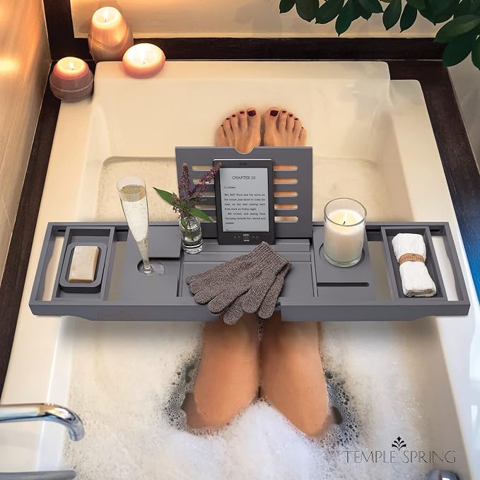 Temple Spring Wooden Bathtub Tray, Bamboo Bathroom Accessories, Bath Tray - Image 6
