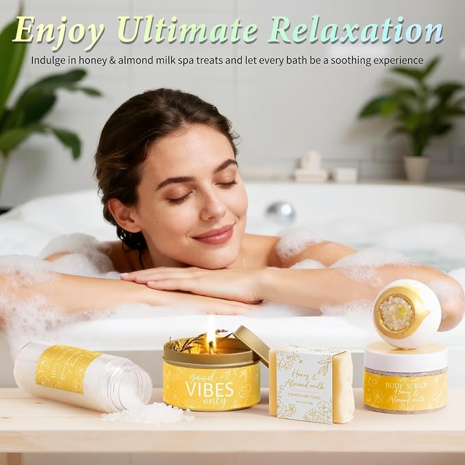 Spa Gifts for Women Bath Gift Set, Honey & Almond Milk Relaxing Spa Gift - Image 7