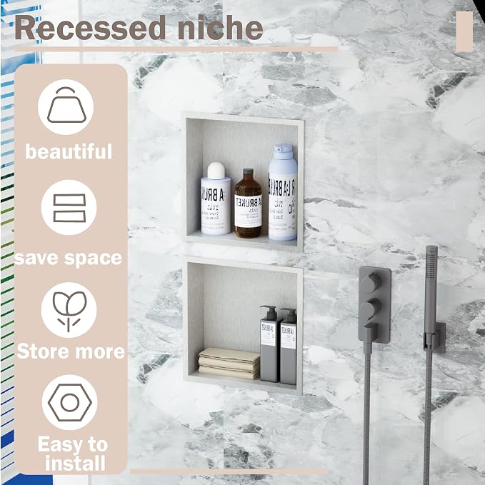 No Tile Needed Shower Niche for Bathroom Storage, Recessed Wall Niche, Shower - Image 3