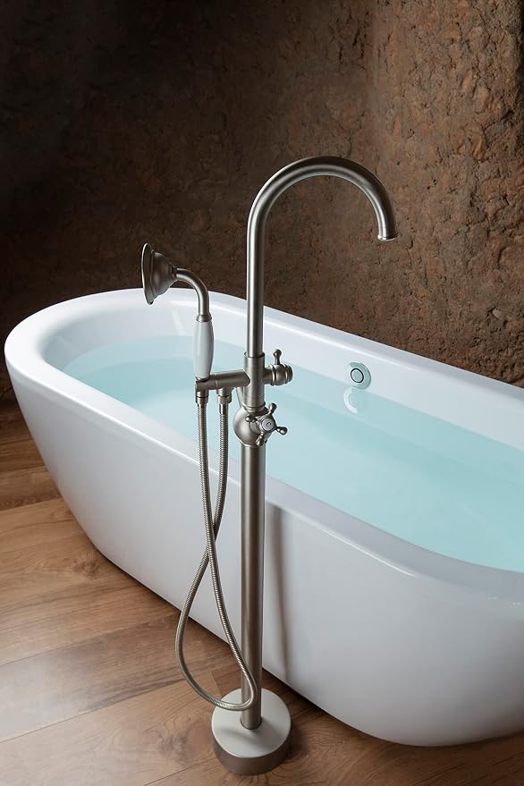 SITGES Solid Brass Freestanding Bathtub Faucet, Bathroom Floor Mount Tub Filler - Image 7