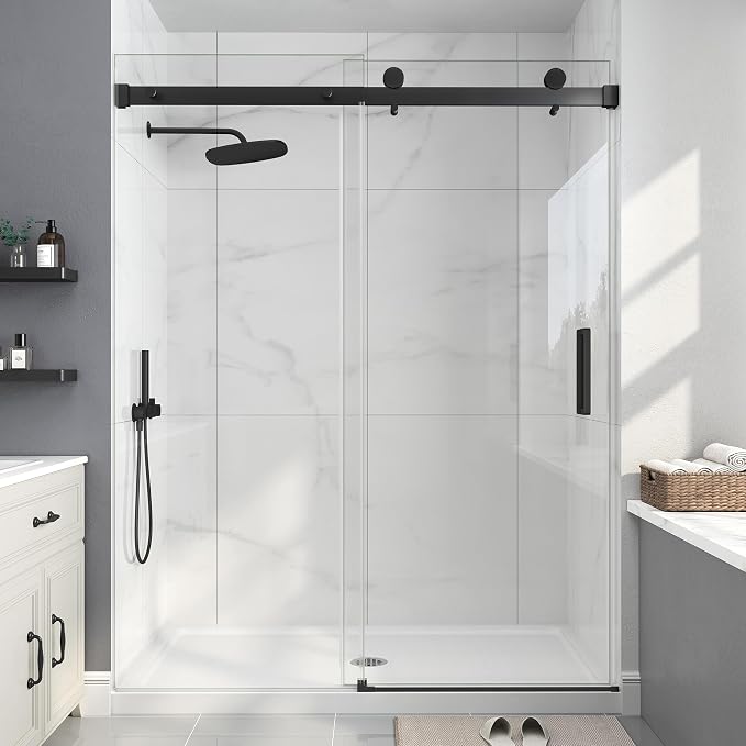Frameless Shower Door, 43-48" W x 76" H Sliding Glass Shower Door, 1/4''(6mm by EASYWORC