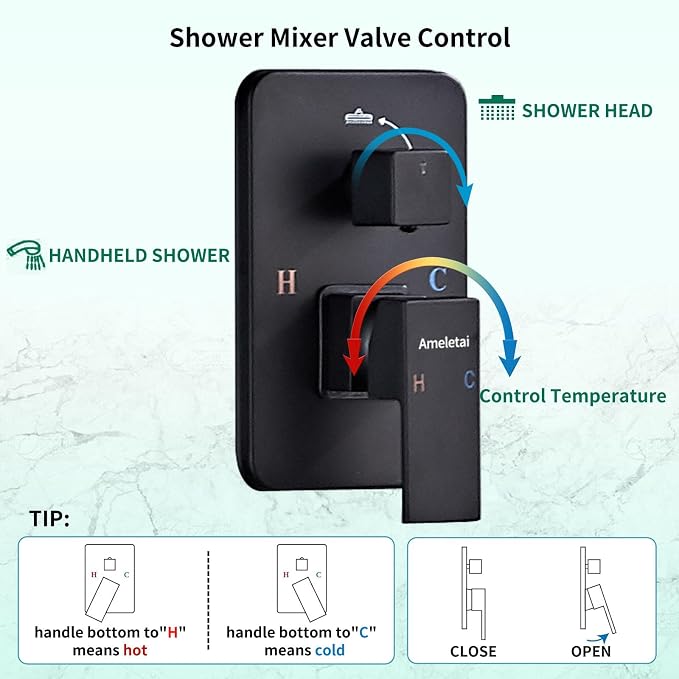 Shower Faucet Set with Brass Durable Trim, 10 Inch Square Rainfall Shower Head - Image 3