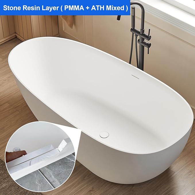 Cpingao 71" Solid Surface Freestanding Bathtub, Egg Shell Stone Resin - Image 2