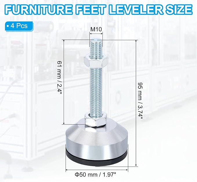 PATIKIL Furniture Leveling Feet 2" Dia Base M10 Thread - Image 2