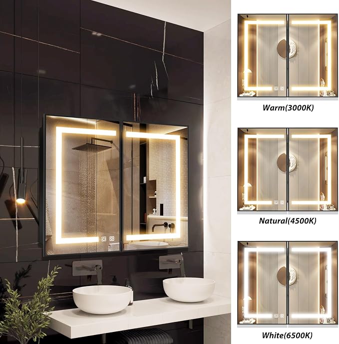 APRILSOUL 40X32 Inch Black Bathroom Medicine Cabinet - Image 6