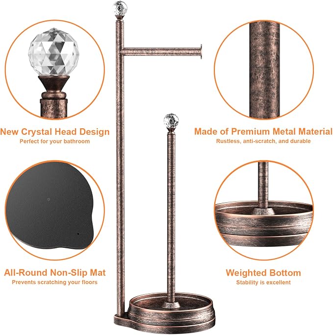 Toilet Paper Holder for Bathroom, Heavy Weighted Metal Free Standing Toilet - Image 3
