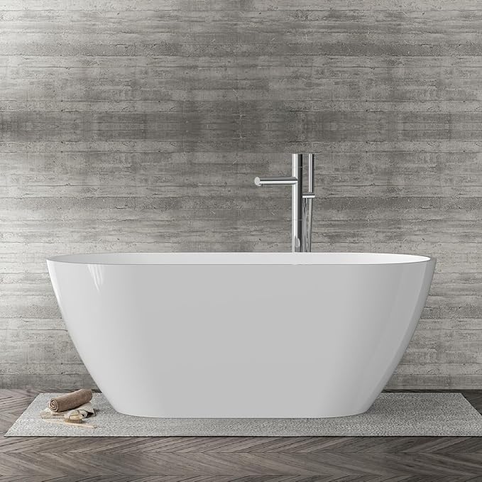 59" Free Standing Tub, Acrylic Freestanding Bathtub, Modern Soaking Tub by GAOMON