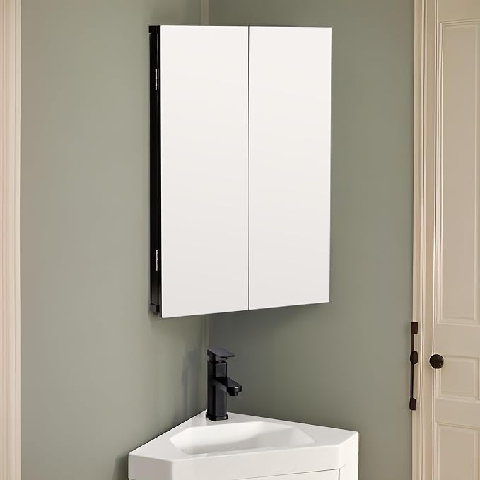 eclife 24" Bathroom Corner Medicine Cabinet W/Mirror, Double Doors Bathroom - Image 8