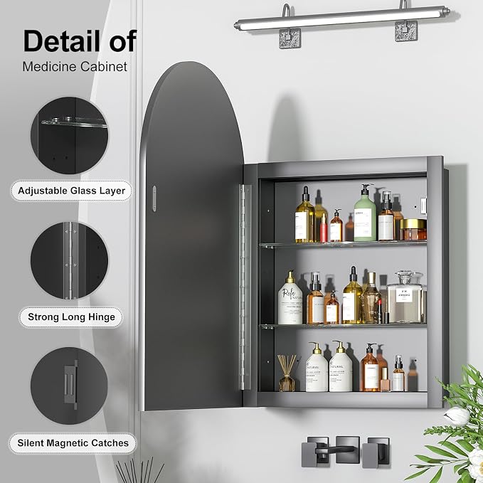 Recessed Medicine Cabinet with Mirror, Arched Medicine Cabinet Mirrors - Image 7
