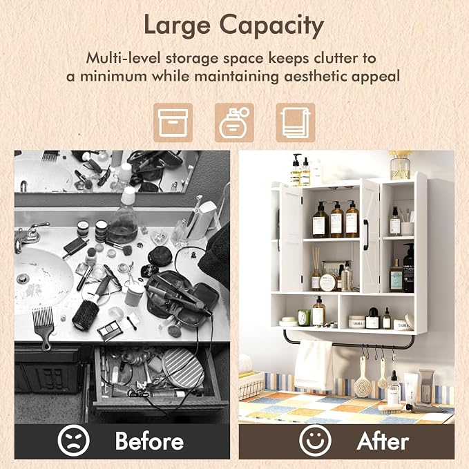 RUSTOWN Rustic Wood Wall Bathroom Cabinet, Farmhouse Medicine Cabinet Wall - Image 8