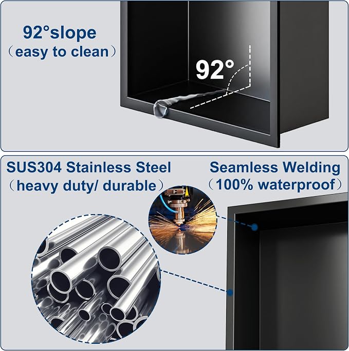 Neodrain No Tile Shower Niche, Stainless Steel Wall Niche 13.1"X25.1", Two-Tier - Image 6
