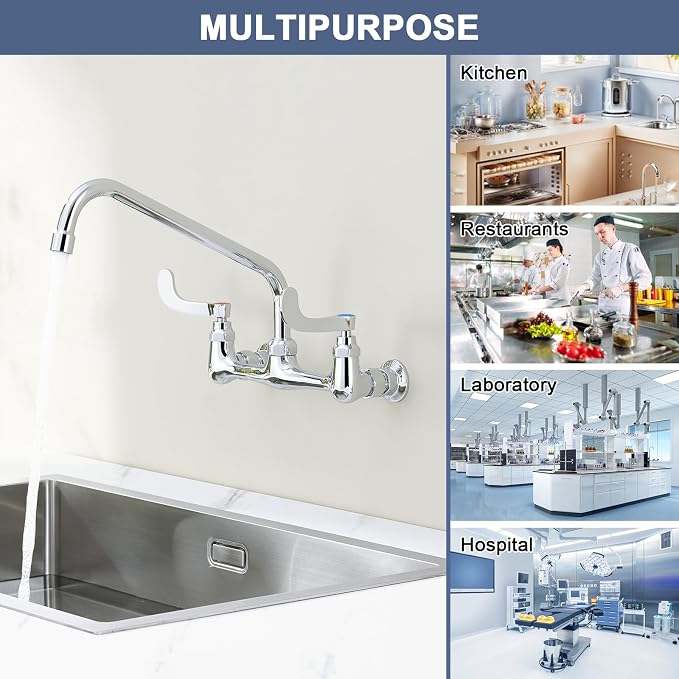 Wall Mount Commercial Sink Faucet Long Handles Wall Mounted Kitchen Faucet 8 - Image 6