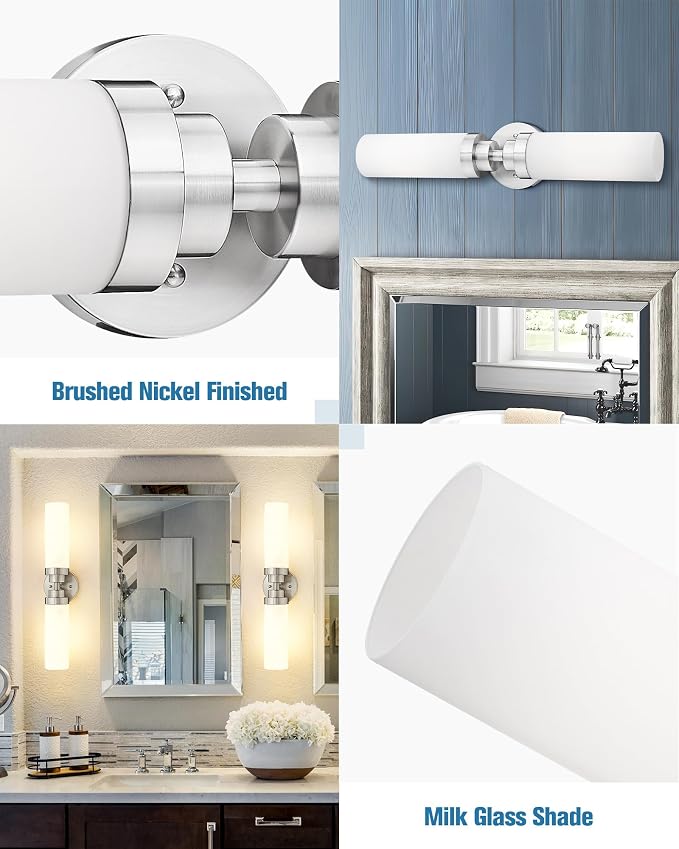 Emak Modern Brushed Nickel Bathroom Light Fixtures, 2-Light Vanity Lights - Image 4