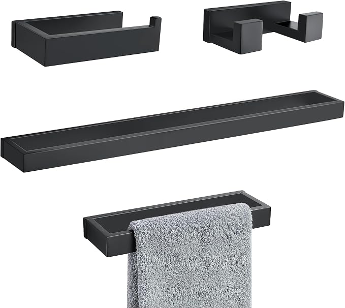 Lairuier 4-Piece Bath Towel Bar Set, Matte Black Bathroom Hardware Set by LairuierBathroomHardwareSet