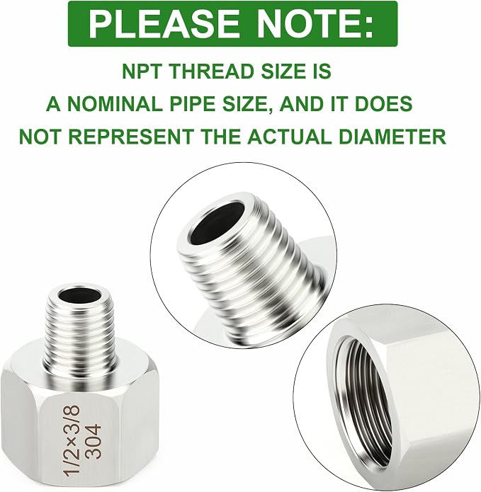 TAISHER 10PCS 304 Stainless Steel Pipe Fitting, New Reducer Adapter, 3/8" NPT - Image 4