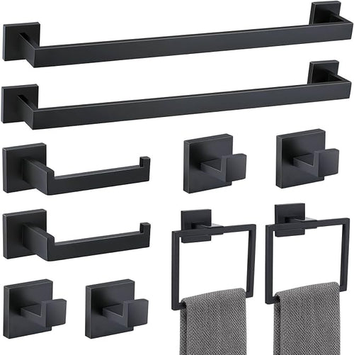 10 Pieces Bathroom Hardware Accessories Set Black Towel Bar Set Towel Holder by TNOMS