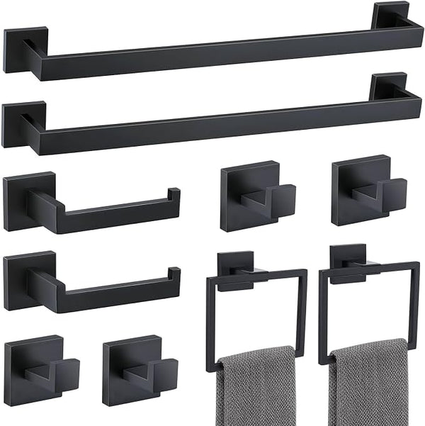 10 Pieces Bathroom Hardware Accessories Set Black Towel Bar Set Towel Holder by TNOMS