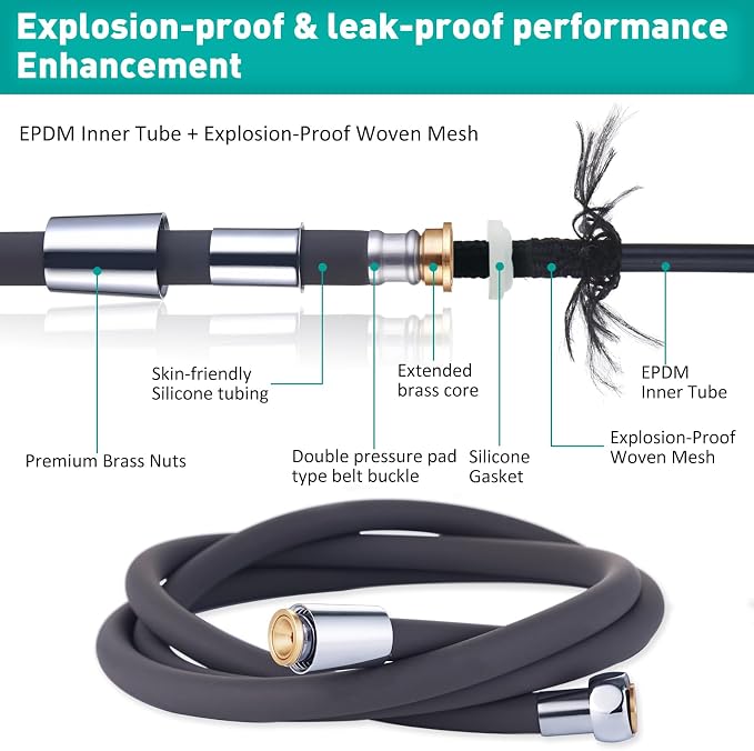 Ultra-Soft Silicone Shower Hose Replacement, 79 Inch Extra Long HandHeld Hose - Image 2