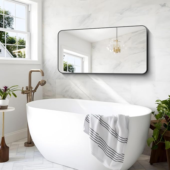 BONEWEI 24x48 inch Bathroom Mirror, Wall Mounted Bathroom Frame Vanity Mirror - Image 9