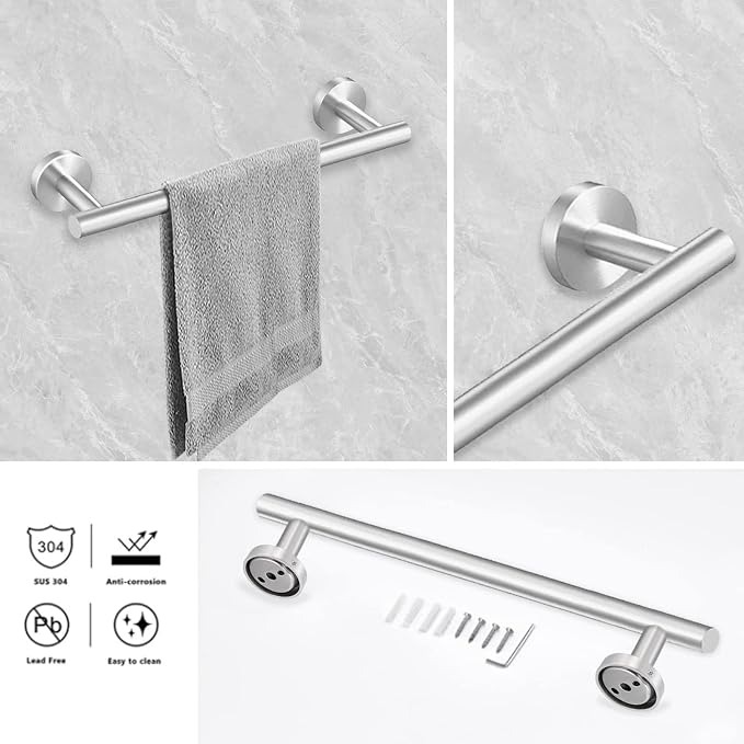 Cilee 8 Piece Brushed Nickel Bathroom Hardware Set, 24inch Bathroom Towel - Image 2